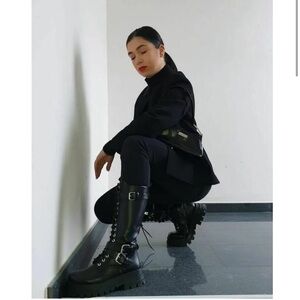 ZARA high shaft laced combat boots with pocket, sz 37